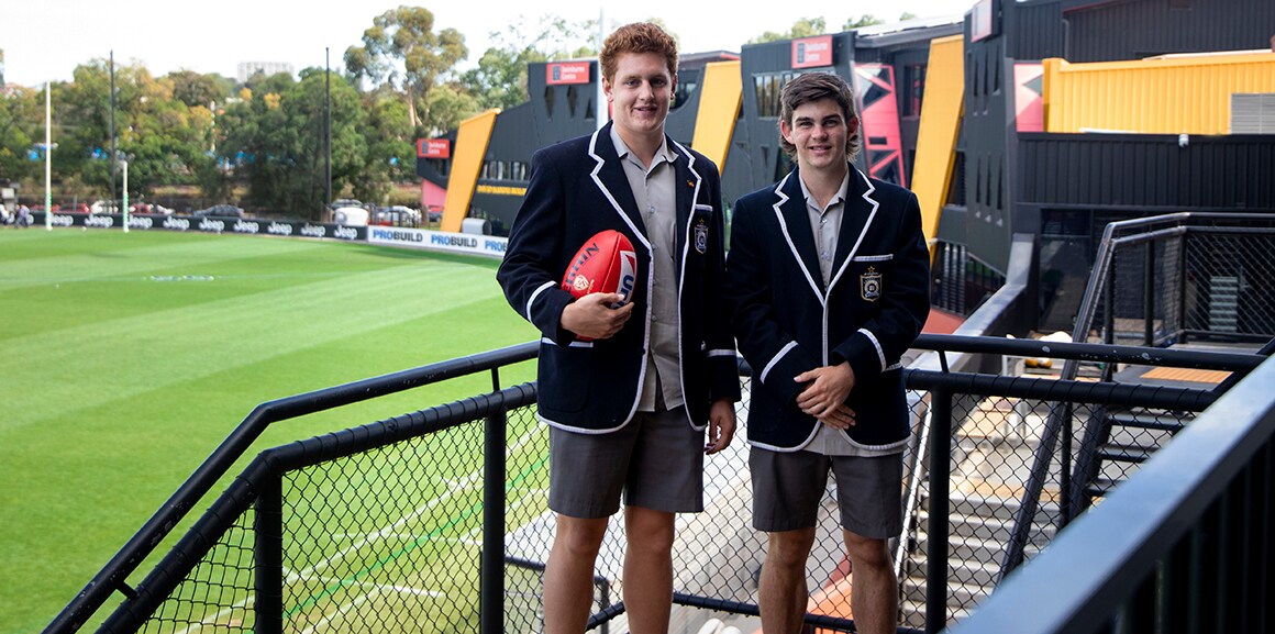 19NGABoys0305_620.jpg Will Dwyer (left) and Mackenzie Cowley representing Caulfield Grammar at the Swinburne Centre - Richmond Tigers,AFL Academy